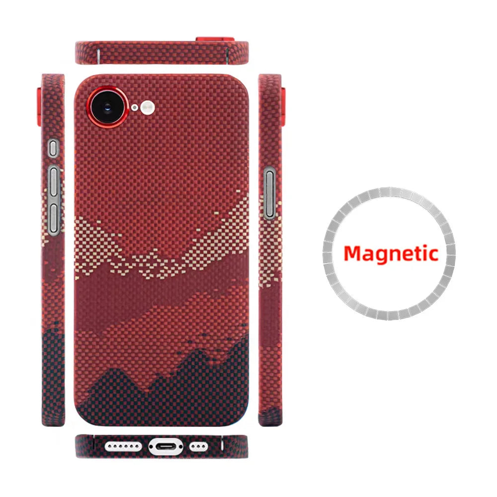 Amstar Magnetic Carbon Fiber Phone Case for iPhone 16e Magsafe Cover Luxury Kevlar Aramid Fiber Magnetic Cases