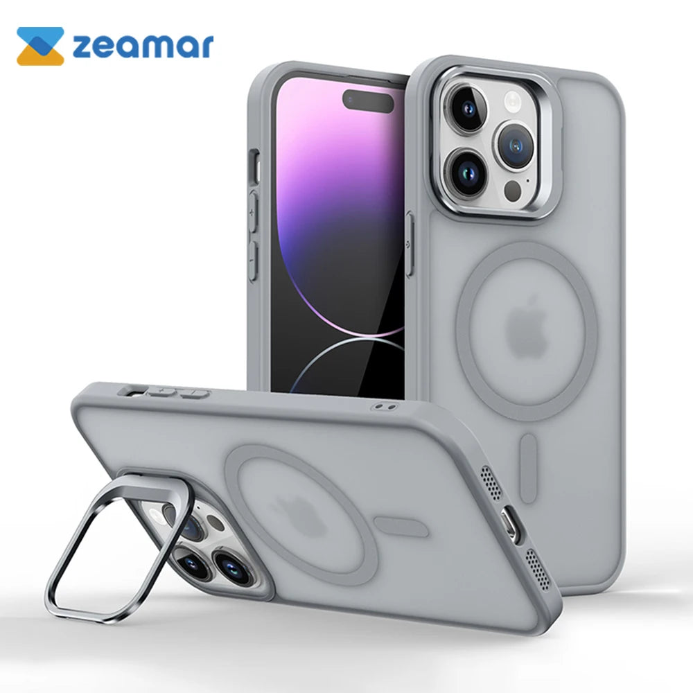 Metal Lens Stand Magnetic For Magsafe Case For iPhone 18 17 Air 16 15 14 13 12 Mini 11 Pro Max Plus Matte Wireless Charge Cover