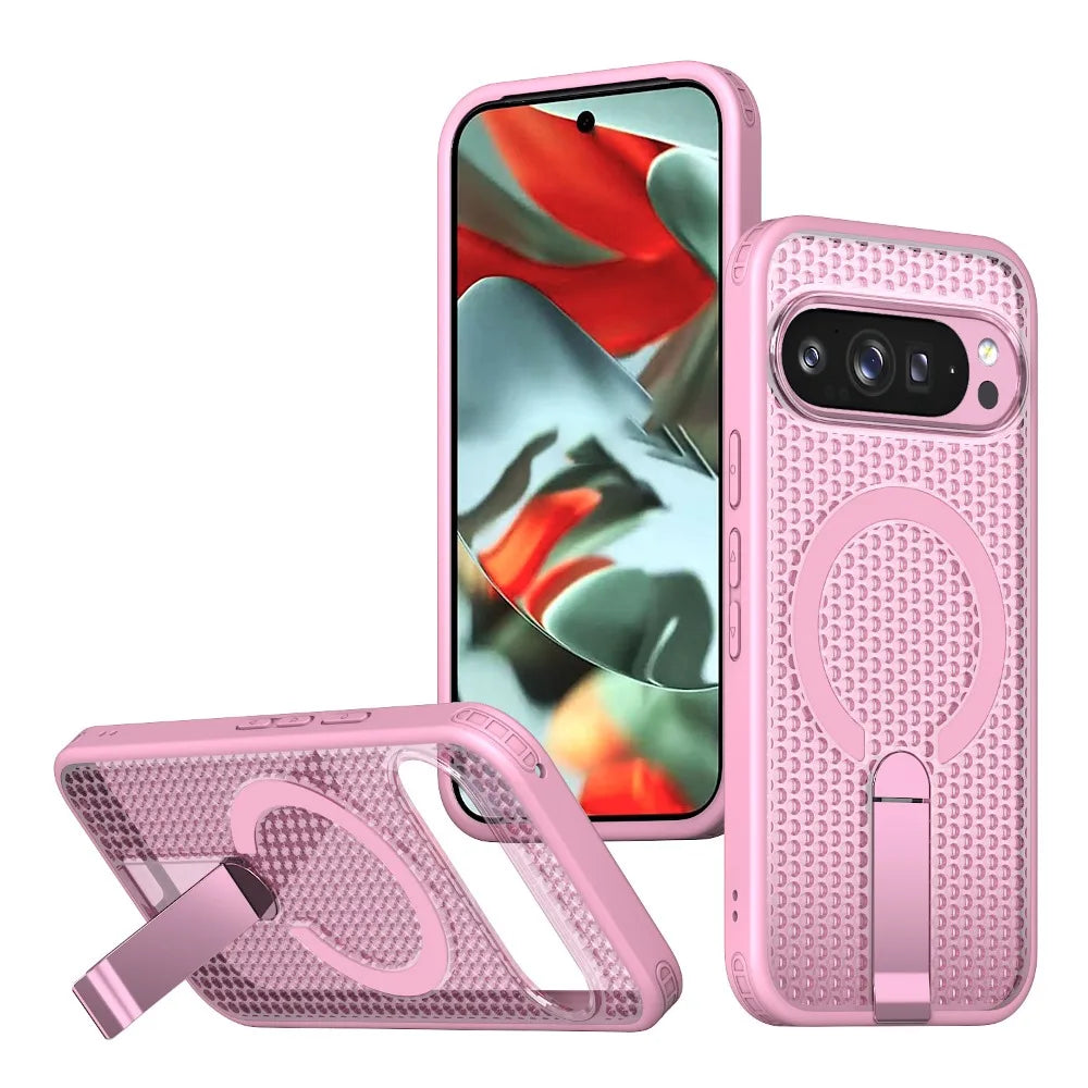 Magnetic Bracket Cooling Shockproof Phone Case For Google Pixel 11 10 9 Pro XL 10A 9A Mesh Ventilation Wireless Charging Cover
