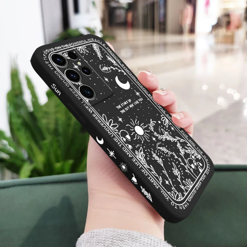 Moon Snowflake Phone Case For Samsung Galaxy S25FE S24 S23 S22 S21 S20 S10 S10E Ultra Plus FE Note 20 Ultra 10 Plus Cover