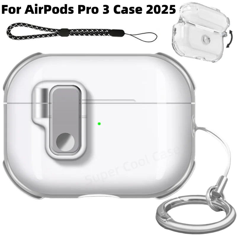 Earphone Case for AirPods Pro 3/Pro 2/4 with Secure Lock Soft TPU Transparent Protective Case with Lanyard for AirPods 4/Pro 3