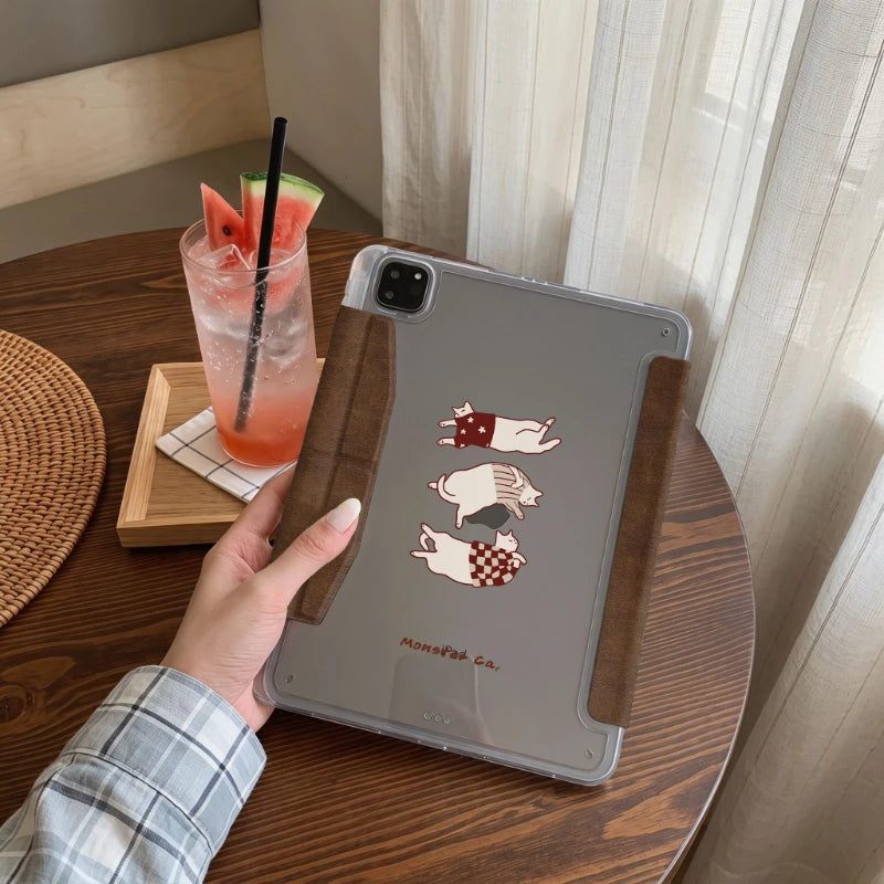 Cute Retro Cat Tablet Case For iPad Pro 11 12.9 13 A16 M2 M4 M3 M5 Shell 8.3 9.7 10.2 5/6/7/8/9/10/11th MINI Air 3 4 5 6 7 Cover
