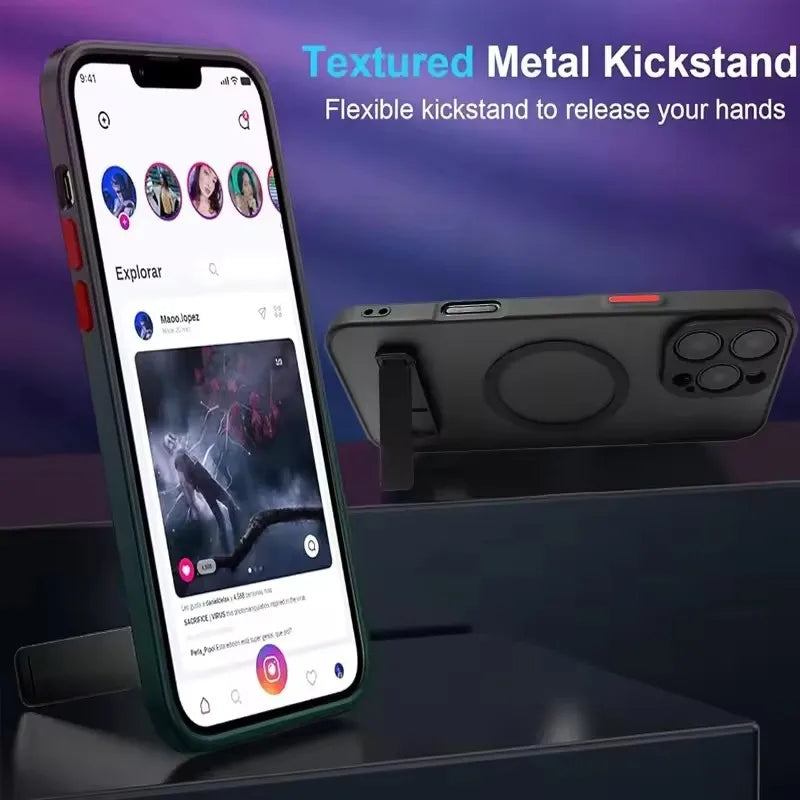 Magnetic Mobile Phone Case with Stand for iPhone 17 16 Pro Max 15 14 Plus 13 12 11 Translucent Cover with Kickstand
