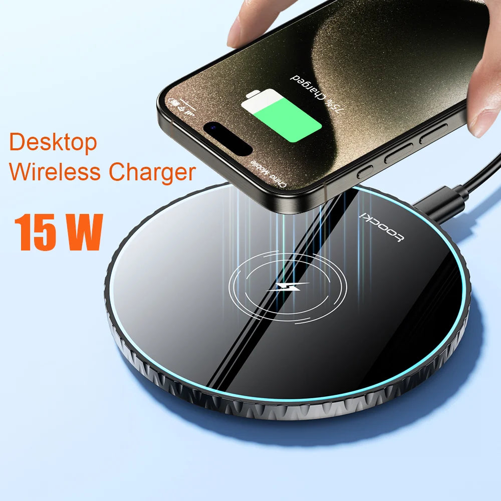 Toocki 15W Wireless Charger Pad Fast Wireless Charging Station for iPhone 15 14 13 12 Samsung Galaxy S23 S22 S21 S20 Airpods