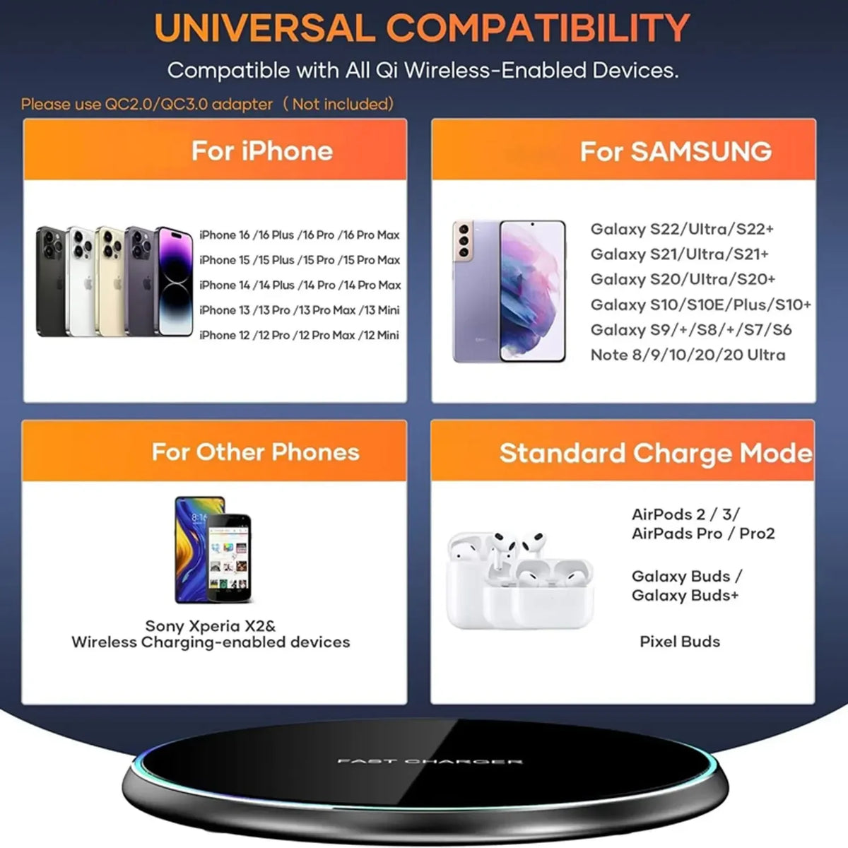 15W Desktop LED Wireless Charger Pad Phone Holder For iPhone 17 16 15 14 13 Pro Max Samsung Xiaomi Induction Fast Charging Stand