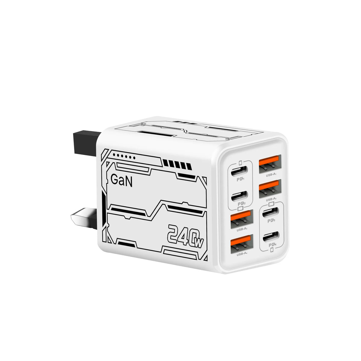 Lenovo 8‑in‑1 240W Multi-Port Charger 4USB 4Type C with PD Fast Charging Charging Station for Smartphone Universal EU US UK Plug