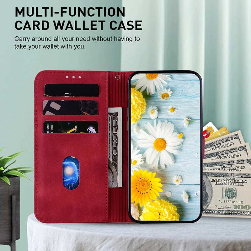 Magnetic Leather Phone Case For Google Pixel 10A 5 6A 8 9A 7 7A Pro Pixel 9 10 Pro XL Embossed Lilies Flip Cover Wallet Case