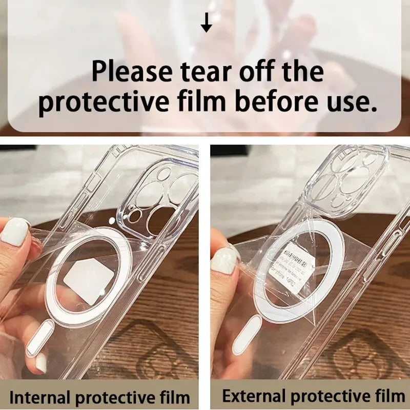Luxury Magnetic Wireless Charge For Magsafe Case for iPhone 11 12 13 14 15 16 17 Pro Max Air Transparent Shockproof Bumper Cover