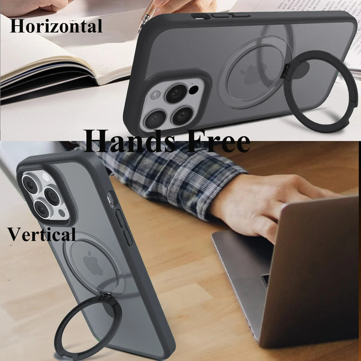 Magnetic Mobile Phone Case with Ring Stand for iPhone 17 16 15 14 Pro Max Plus 13 12 11 Cases Translucent Cover with Protector