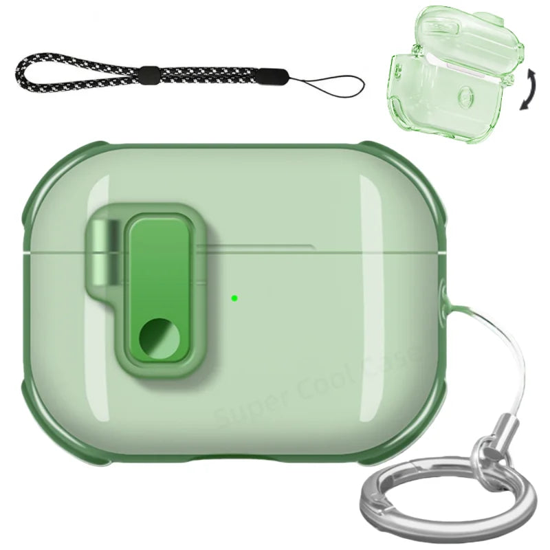 Earphone Case for AirPods Pro 3/Pro 2/4 with Secure Lock Soft TPU Transparent Protective Case with Lanyard for AirPods 4/Pro 3