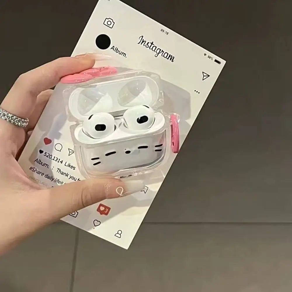 For Anti-Fall Sleepy Cat Earphone Case Dustproof Shockproof Headphone Protective Case with Keyring for Airpods 4 3 2 1/ Pro/Pro2