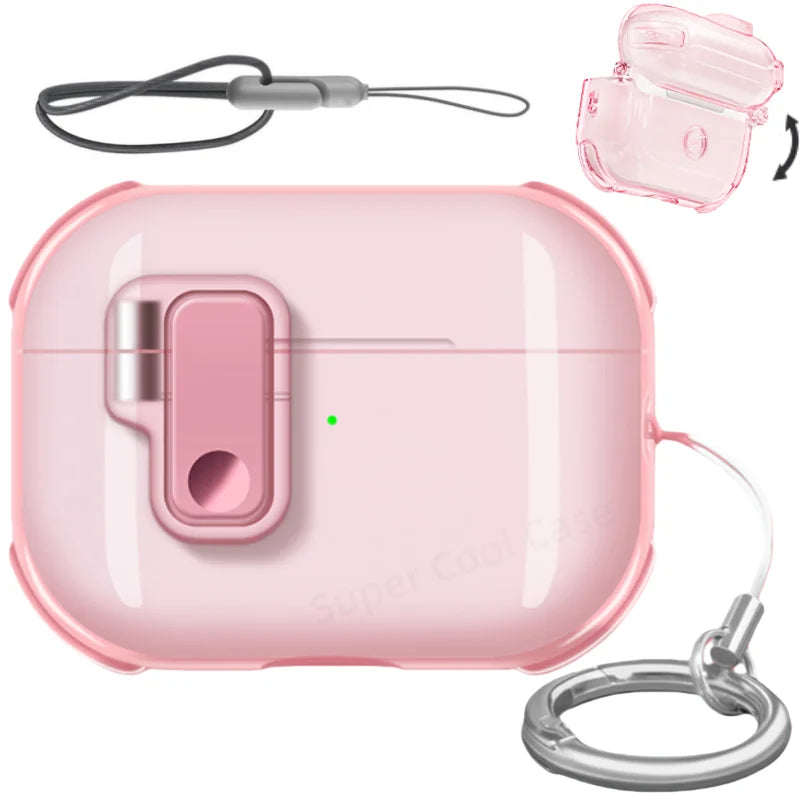 Earphone Case for AirPods Pro 3/Pro 2/4 with Secure Lock Soft TPU Transparent Protective Case with Lanyard for AirPods 4/Pro 3