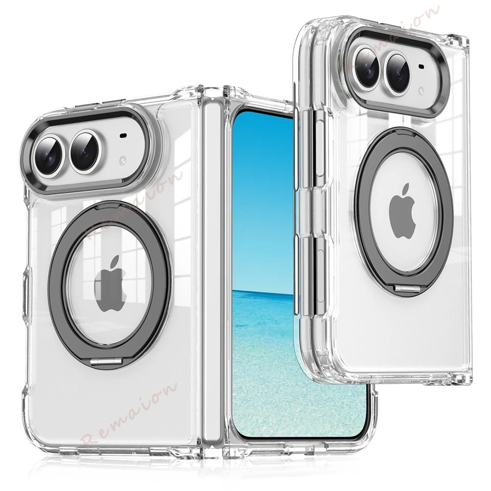 Magnetic 360 Metal Stand Phone Case For iPhone Fold 18 DUO 18Fold Magsafe Clear Hinge Protection Shockproof Protector Cover