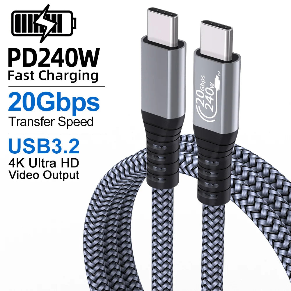 240W USB C to C Cable 20Gbps 5A High Speed Type C Data Braided Cord For Gaming Laptop MacBook iPad Samsung Phone Tablet