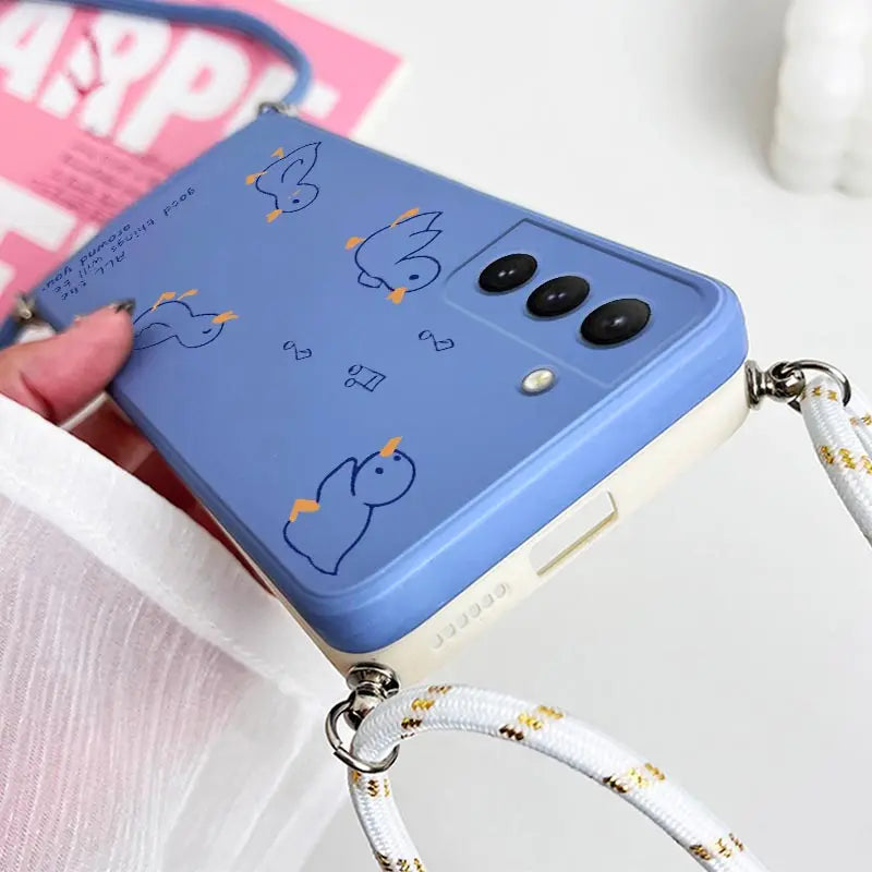 Happy Baby Duck Crossbody Lanyard Silicone Phone Case For Samsung Galaxy S23 S22 S21 S20 S10 S8 Plus Note 20 ultra 10 Plus Cover