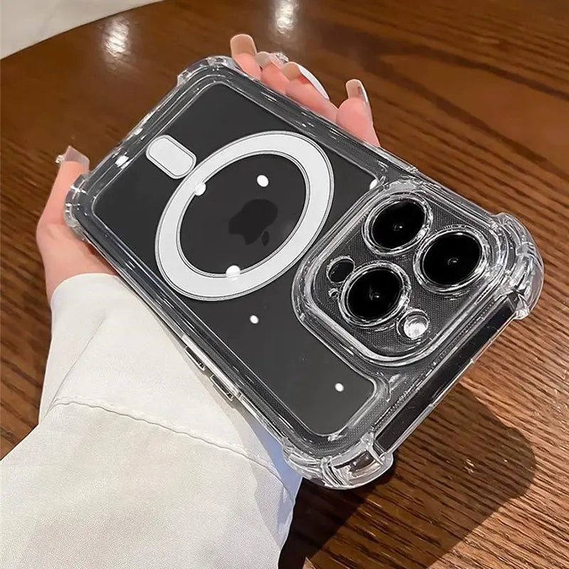 Luxury Magnetic Wireless Charge For Magsafe Case for iPhone 11 12 13 14 15 16 17 Pro Max Air Transparent Shockproof Bumper Cover