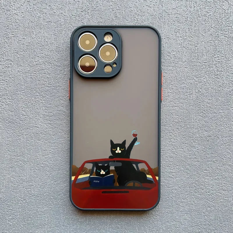 Luxury Funny Cartoon Black Cat Phone Case For iPhone 17 16 15 14 13 12 11 Pro Max Mini 7 8 Plus SE Shockproof Matte Hard Cover