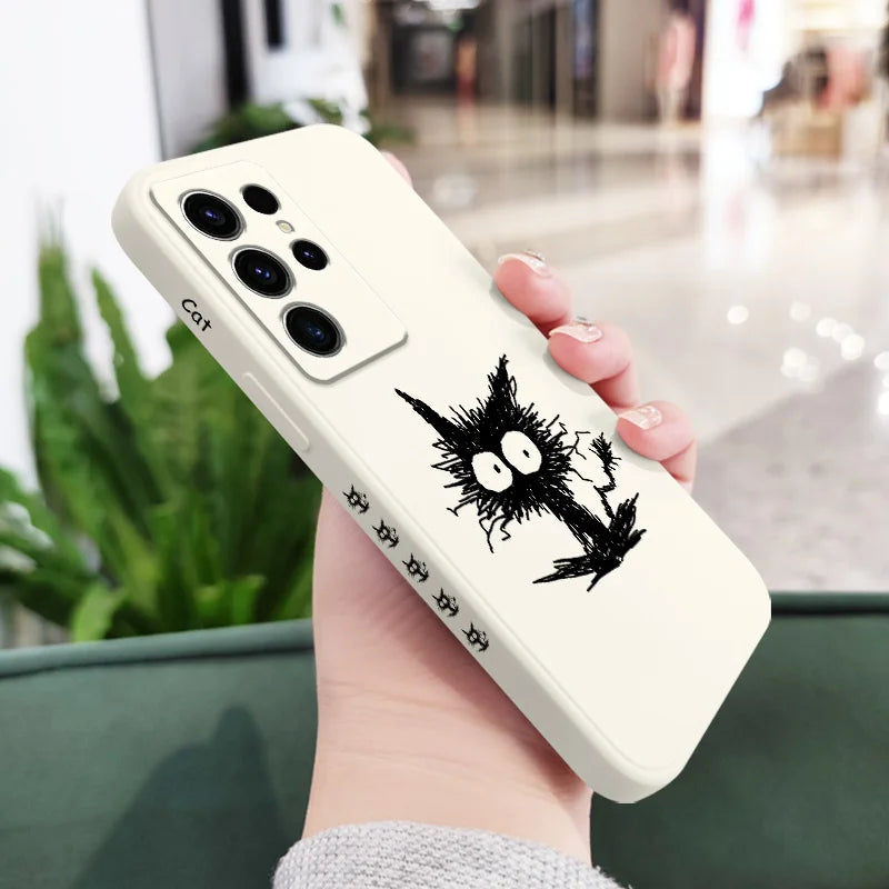 Scrawled Cat Phone Case For Samsung Galaxy S25FE S24 S23 S22 S21 S20 S10 S10E Ultra Plus FE Note 20 Ultra 10 Plus Cover
