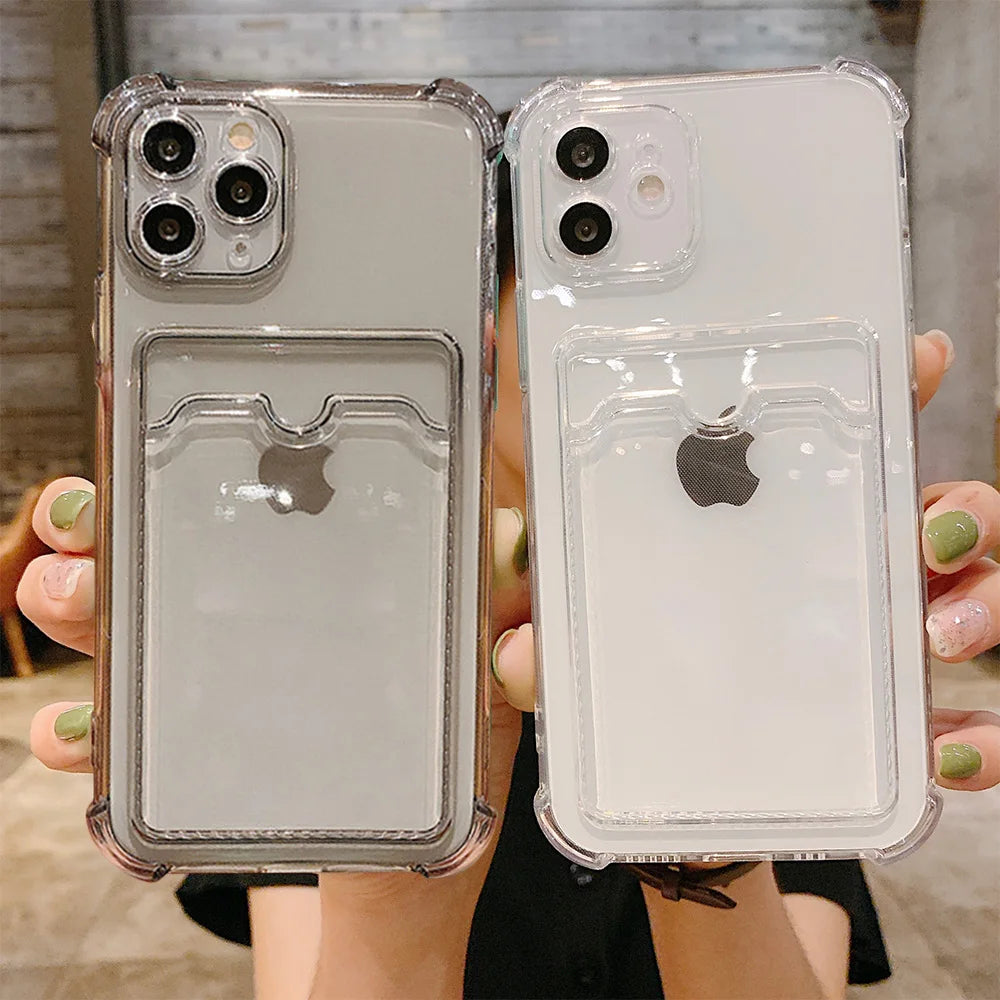 Transparent Card Bag Holder Phone Case For iPhone 17 Pro Max 11 12 13 14 15 16 Pro Max Air 7 8 Plus XR XS SE 2020 SE 2022 Cover