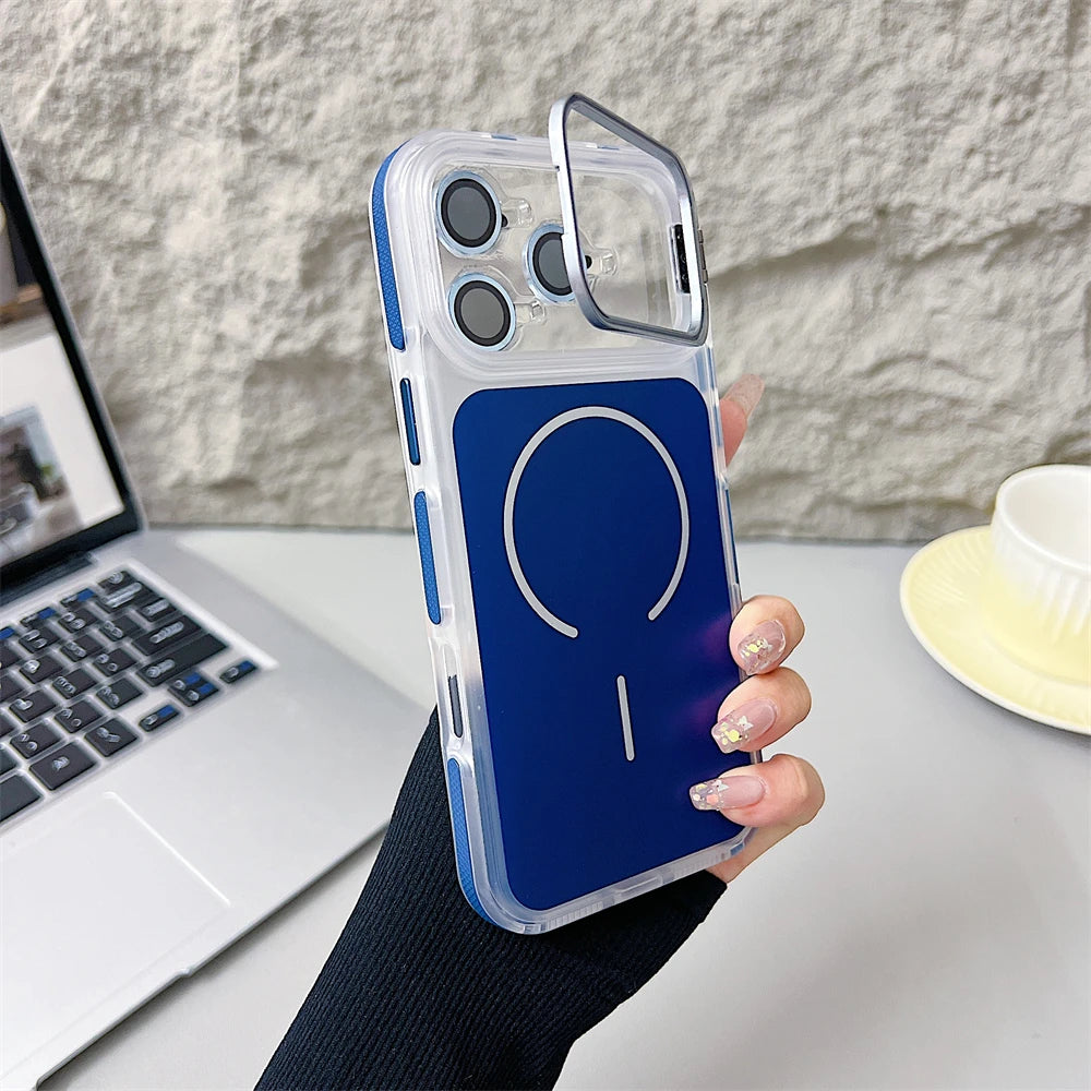 Magnetic Lens Bracket Phone Case For iPhone 17 16 15 14 13 12 11 Pro Max XR XS For Magsafe Hard Acrylic Shockproof Bumper Cover