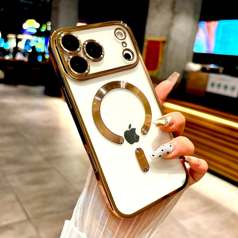 Plating Soft TPU Transparent Case For iPhone 18 17 16 15 14 13 12 11 Pro Max 17E 16E 17Pro 16Pro For Magsafe Charge Mag Safe Cov