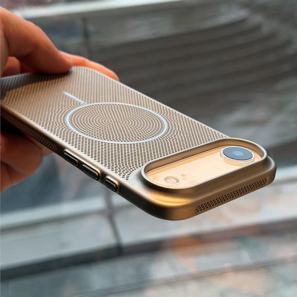Metallic Heat Dissipation Mesh For Magsafe Magnetic Case For iPhone 17 Air 16 15 14 Plus 13 12 11 Pro Max Hard Thin Skin Cover
