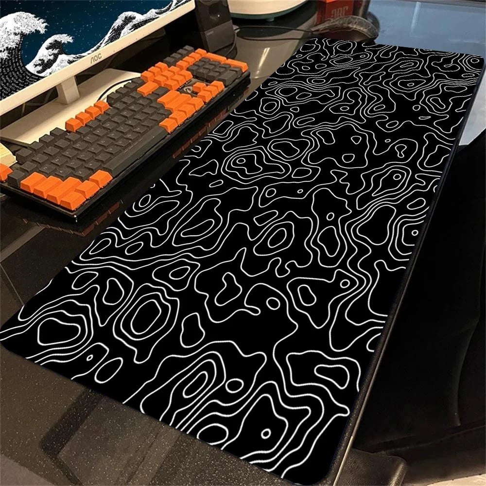XXL Black Desk Accessories Topographic Mouse Pad Strata Liquid Mousepad Office Accessories Gamer Deskmat XL Gaming Setup Table