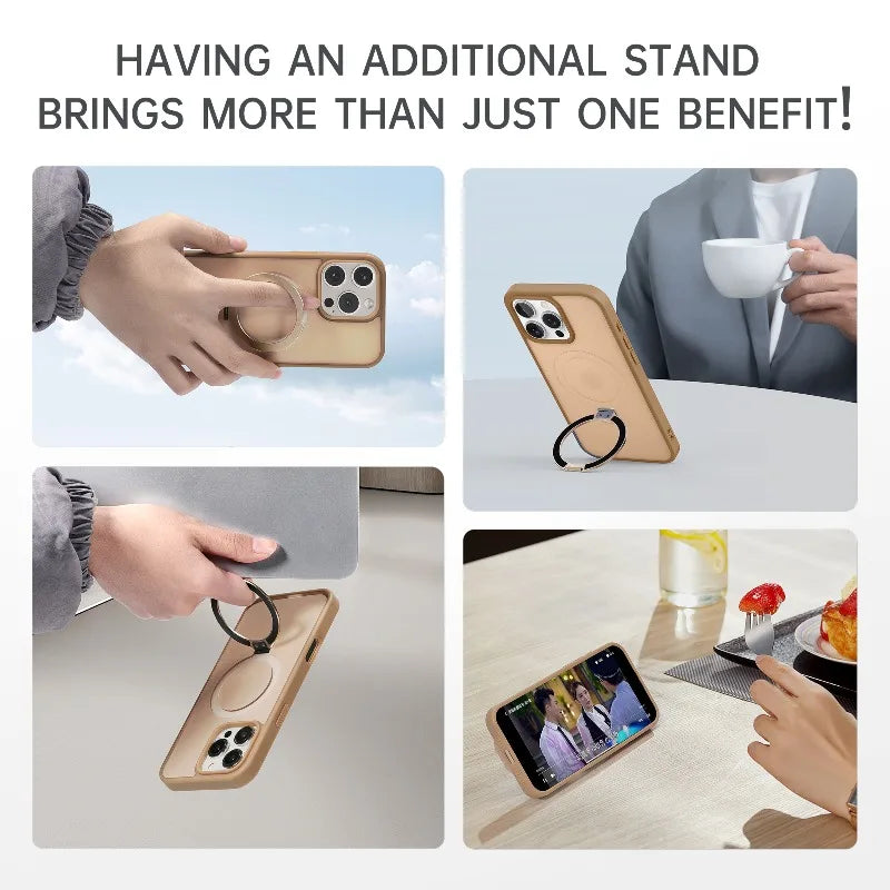 Shockproof Magnetic Kickstand Matte Case For iPhone 16 15 14 Plus 13 12 11 Pro Max Case With Holder Stand Cover for Magsafe