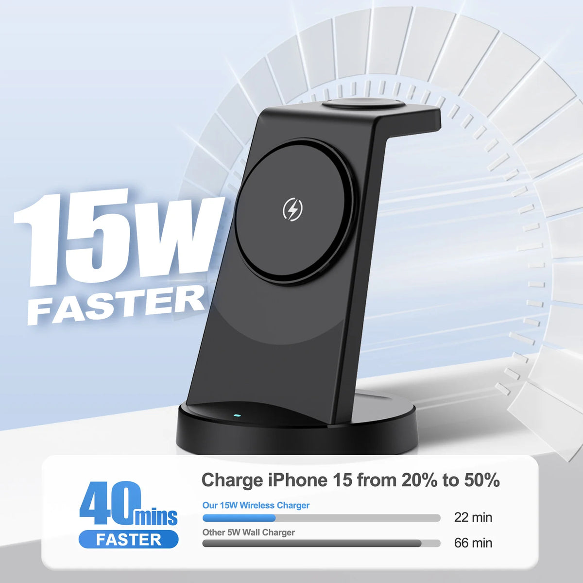 3 in 1 Wireless Charger Desktop Foldable 15W Fast Charging Stand For iPhone 17 16 15 14 13 12 11 X 8 Apple Watch Airpods