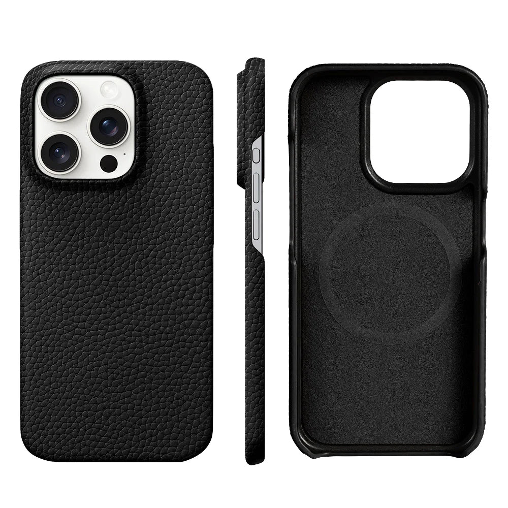 for Magsafe Case for iPhone 18 17 15 16 Pro Max Air 17Pro Natural Cowhide Lychee Leather Magnetic Protector Luxury Phone Cover
