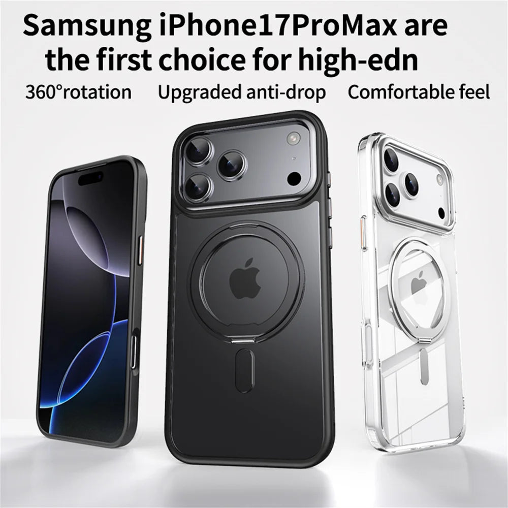 Luxury For Magsafe 360 Rotating Magnetic Stand Phone Case for iPhone 17 16 15 Pro Max 14 13 12 11 Metal Ring Fold Bracket Cover