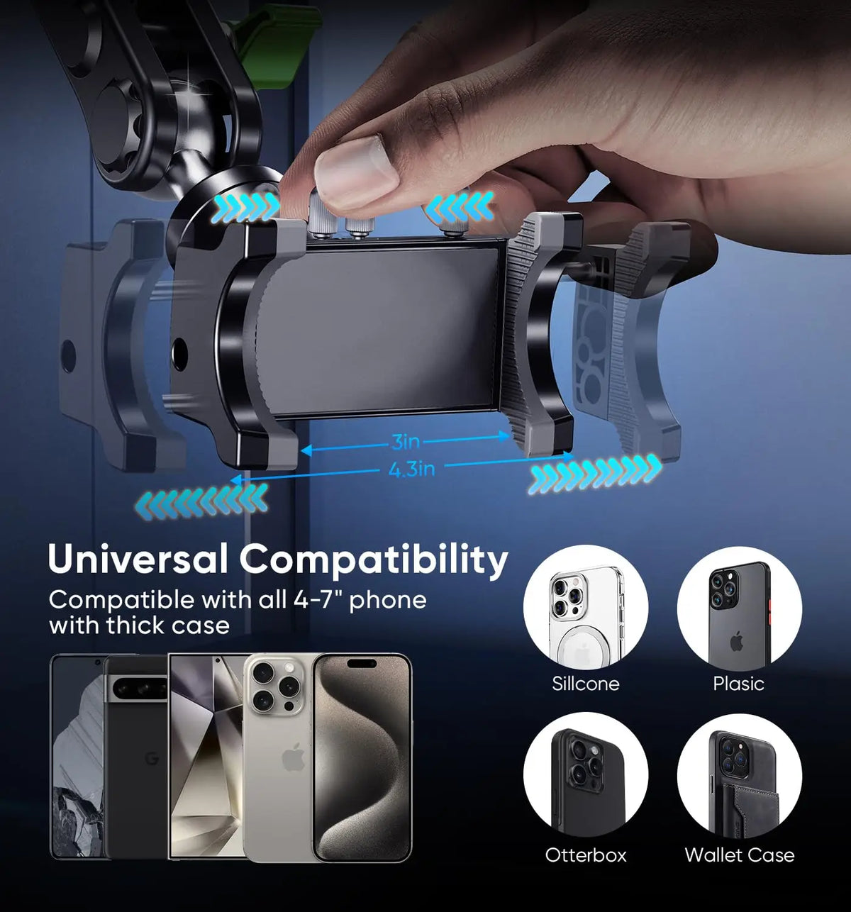 Universal Metal Car Phone Mount, 360° Rotation for Windshield/Dashboard, Suction Cup Holder for IPhone Samsung All Smartphones