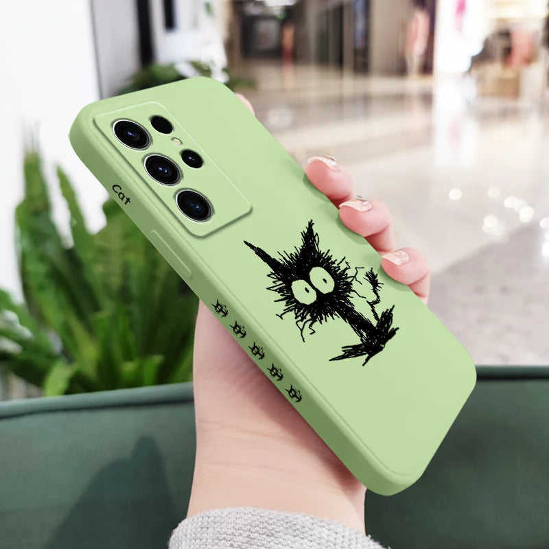 Scrawled Cat Phone Case For Samsung Galaxy S25FE S24 S23 S22 S21 S20 S10 S10E Ultra Plus FE Note 20 Ultra 10 Plus Cover