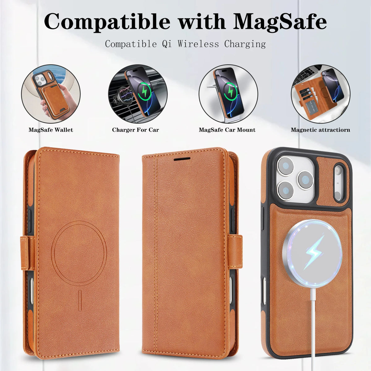 2-in-1 Detachable Leather Wallet Case for iPhone 18 17 16 15 14 13 12 Pro Max 17e 16e Magnetic Luxury Business Protective Cover