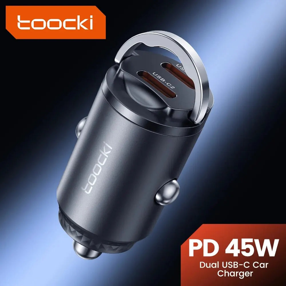 Toocki Mini PD 45W Car Charger Pull Ring Fast Charging USB C Phone Charger Adapter For iPhone 14 13 Pro Xiaomi Samsung Huawei