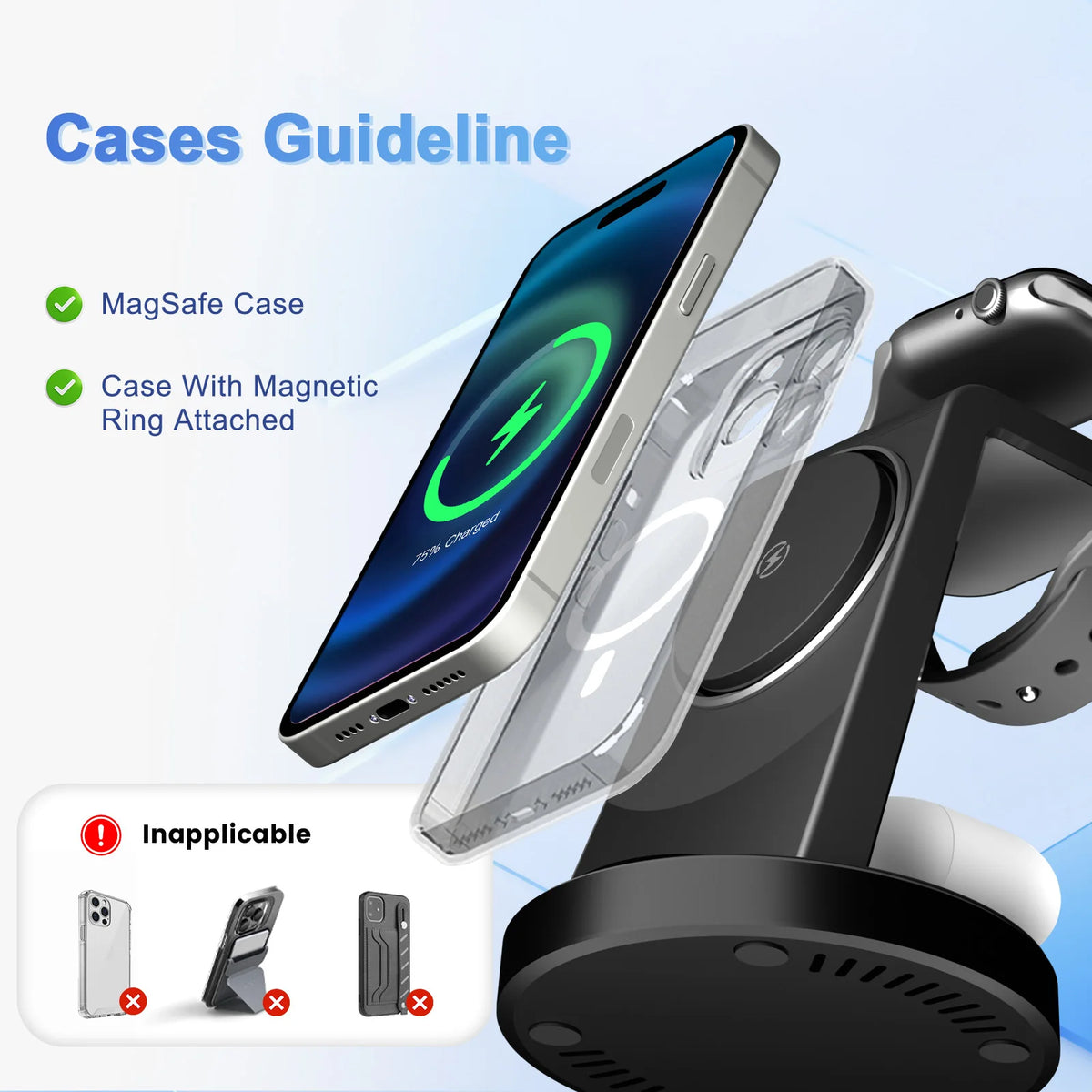 3 in 1 Wireless Charger Desktop Foldable 15W Fast Charging Stand For iPhone 17 16 15 14 13 12 11 X 8 Apple Watch Airpods