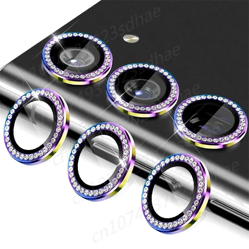 Bling 3D Diamond Metal Camera Ring Protector For Samsung Galaxy A55 A35 A54 A34 A15 5G Alloy Lens HD Tempered Glass Protect Cap
