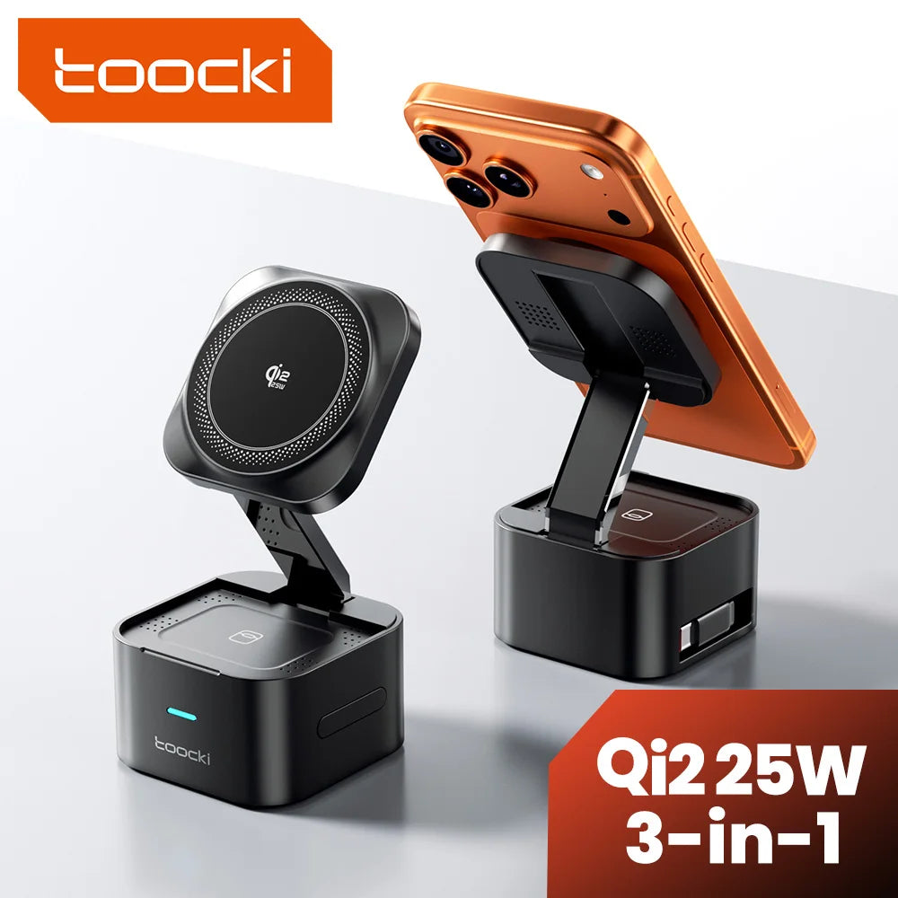 Toocki 25W QI2.2 Wireless Charger Station 3-in-1 for iPhone 17 16 Pro Max Airpods iWatch Samsung S26 for Magsafe Wireless Charge