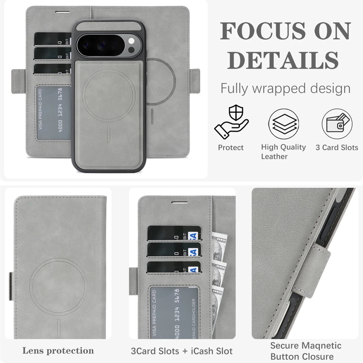 Wireless Charging Magnetic Phone Case For Google Pixel 10Pro XL 9Pro 10 9 9A Magsafe Wallet Case Phone Cover Cash Cards Slot