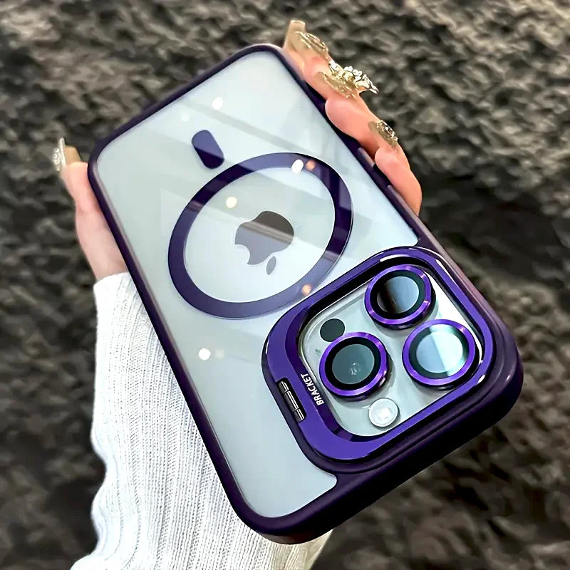 Luxury Transparent Case For iPhone 18 17 16 15 14 13 12 11 Pro Max Air 18Pro 16Pro For Magsafe Wireless Charge Stand Lens Cover