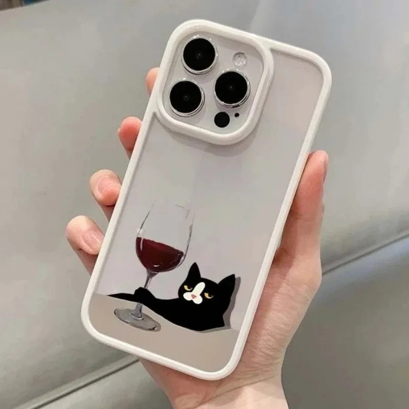 Cute Cat Goblet Drink Couple Case for iPhone 17 Air 16 15 14 13 12 11 Pro Max 17 16 15 Pro 16 14 Plus Luxuy Shockproof Y2K Cover
