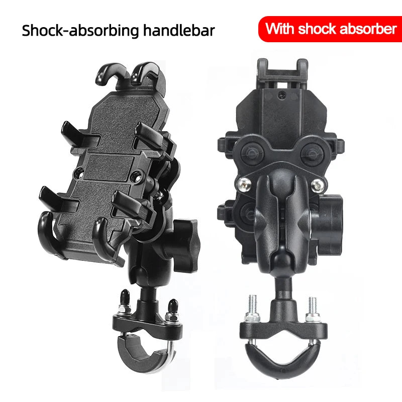 Motorcycle Bicycle Phone Holder Aluminum Handlebar Shock Absorption Cycling GPS Bracket for iPhone 16 Samsung Xiaomi Bike Mount