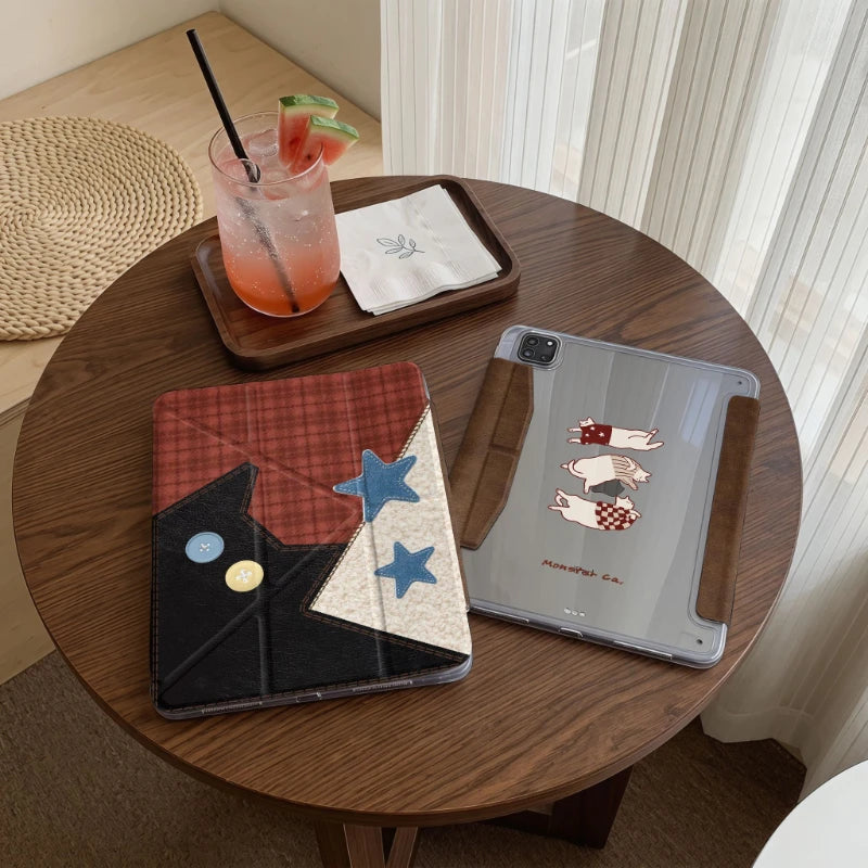Cute Retro Cat Tablet Case For iPad Pro 11 12.9 13 A16 M2 M4 M3 M5 Shell 8.3 9.7 10.2 5/6/7/8/9/10/11th MINI Air 3 4 5 6 7 Cover