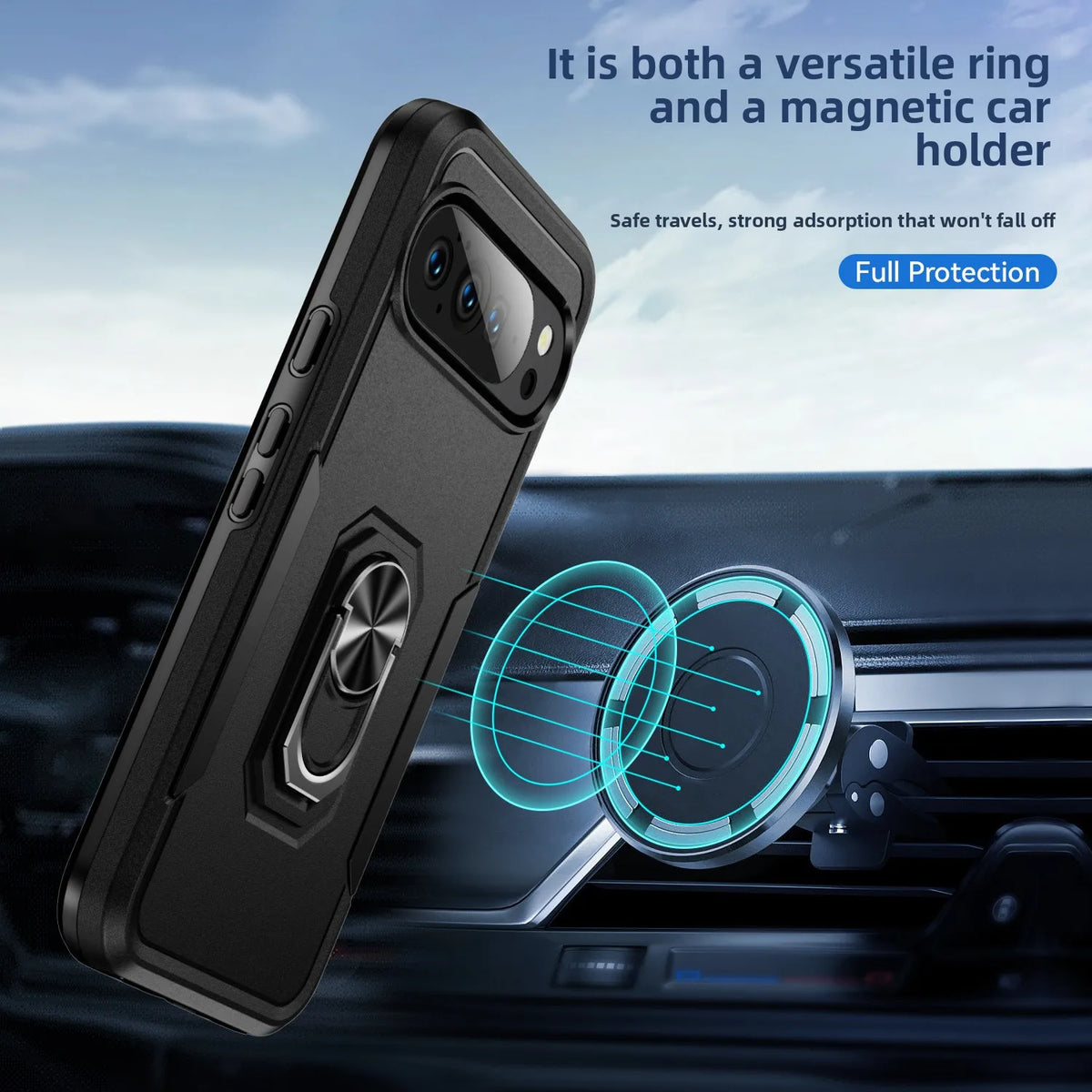 Hybrid Heavy-Duty Phone Case for Google Pixel 10 9 Pro XL 8A 7A 6A 6 7 8 Pro Rugged Matte Magnetic Ring Stand Shockproof Cover