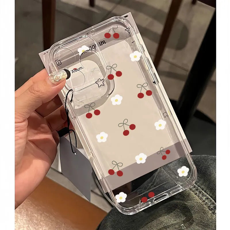 Art Flower Clear Phone Case For iPhone 17 16 15 11 12 14 13 Pro Max Mini X XS XR 7 Plus 17E Shockproof Transparent Cover Fundas