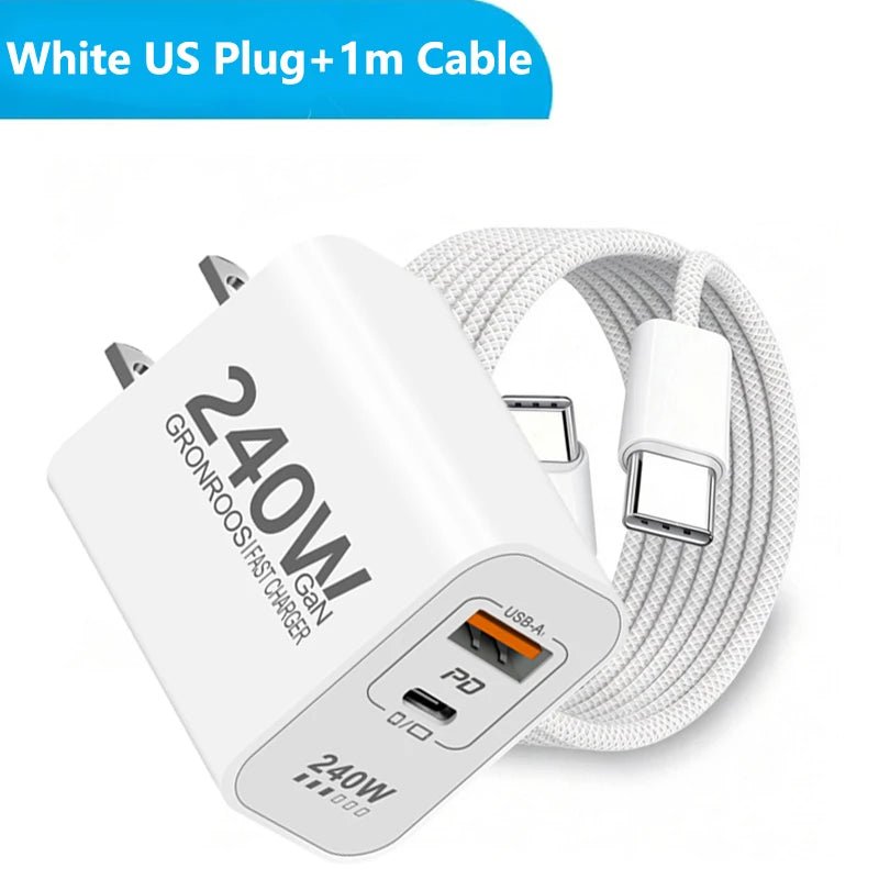 240W GaN PD USB C Charger For iPhone 17 16 15 14 13 12 Pro Max Phone QC 3.0 PD 3.0 USB Type C Fast Charging for Xiaomi poco iPad