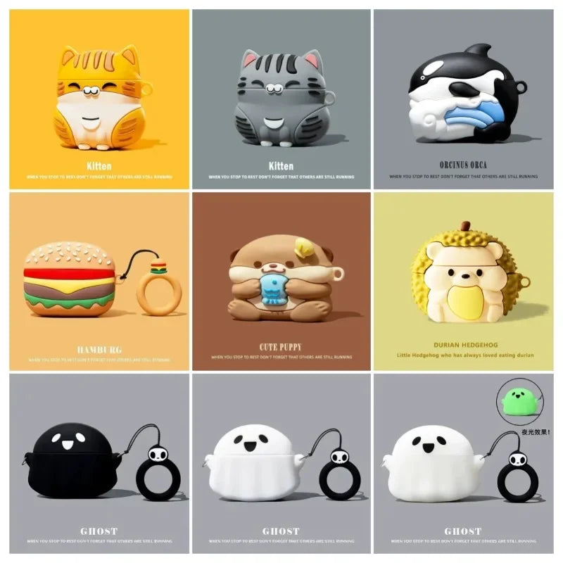 For AirPods 1/2 3 4 Pro3 2025 Pro2 Case Cartoon Cat Puppy Orca Silicone Earphone Accessories Soft Protective Sleeve Shell Funda