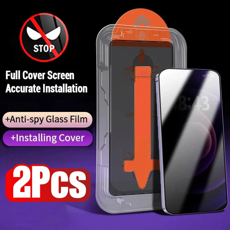 2Pcs Premium Screen Protector for iPhone 17 16 15 14 13 12 11 Pro Max Tempered Glass Full Cover Easy Install Auto-Dust Privacy