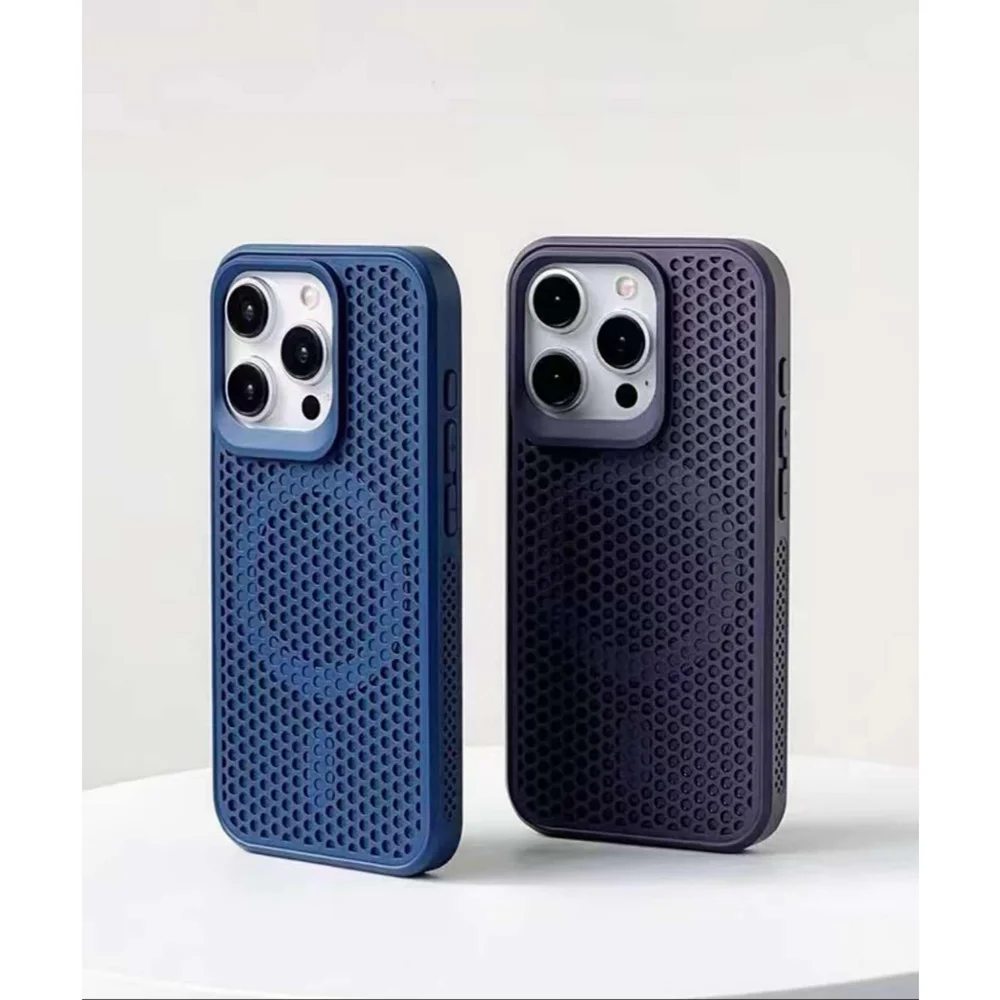 Honeycomb Cooling Heat Dissipation Phone Case For iPhone 17 16 15 14 13 12 18 Pro Max 11 For Magsafe Magnetic Breathable Cover