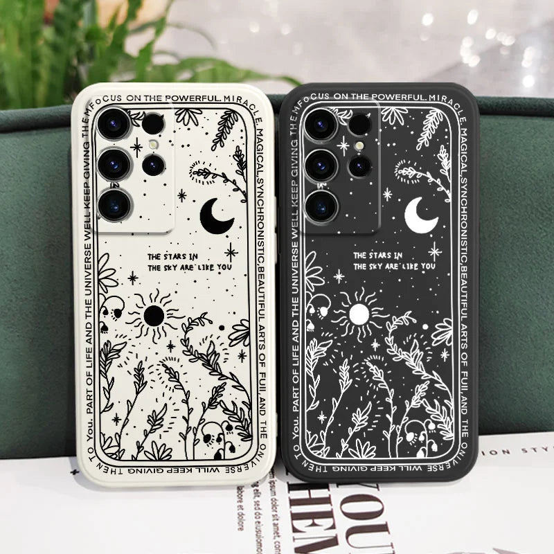 Moon Snowflake Phone Case For Samsung Galaxy S25FE S24 S23 S22 S21 S20 S10 S10E Ultra Plus FE Note 20 Ultra 10 Plus Cover